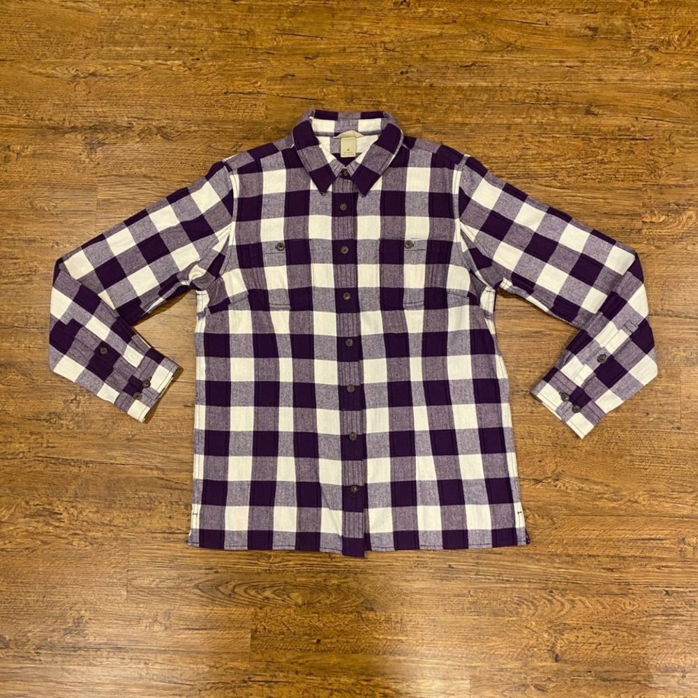 Duluth Trading Co. Purple Plaid Free Swingin' Long Sleeve Flannel Shirt Women M